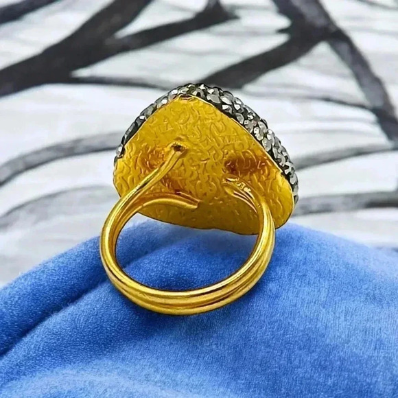 ๐๏ธTurkish Blue Cats Eye Gemstone Ring | Handcrafted 18K Gold Adjustable Luxury - Picture 12 of 17